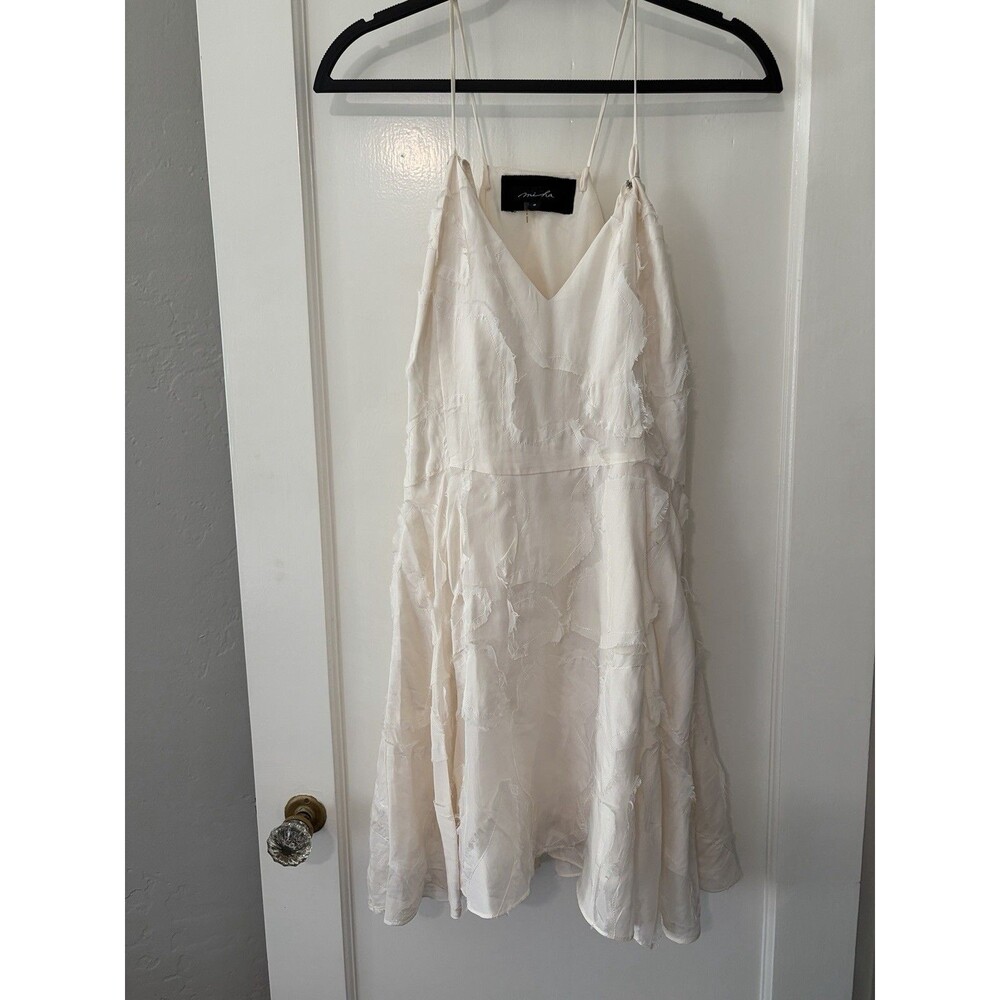 Misha 100% Silk Ivory Textured Frayed Dress Size 8 Bridal Cocktail Rehearsal
